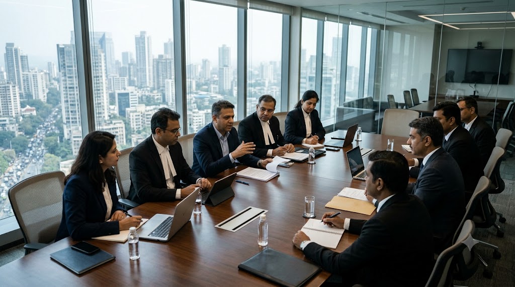 Business professionals in a boardroom meeting
