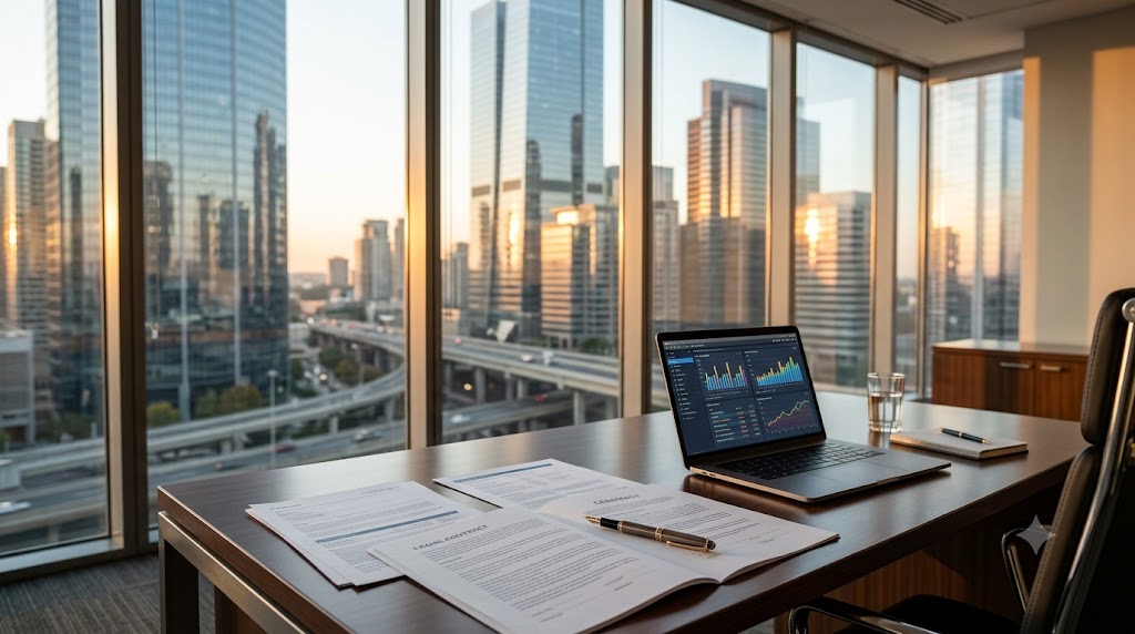 Financial district buildings and documents