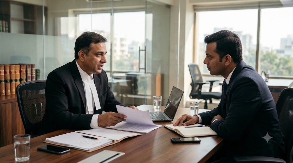 Advocate consulting with a client