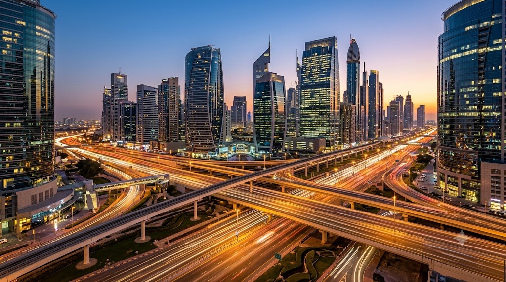 City skyline with offices and infrastructure
